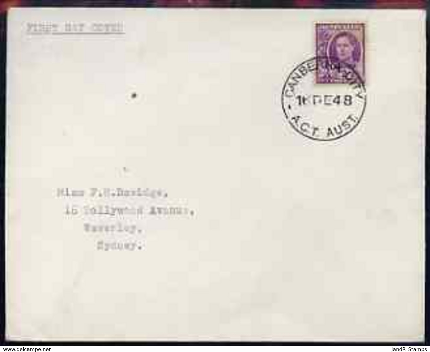 Australia 1948 KG6 2d Purple On Plain Typed Addressed Cover With  First Day Cancel Of 16 Dec (Gibbons 20Dec) - Ongebruikt