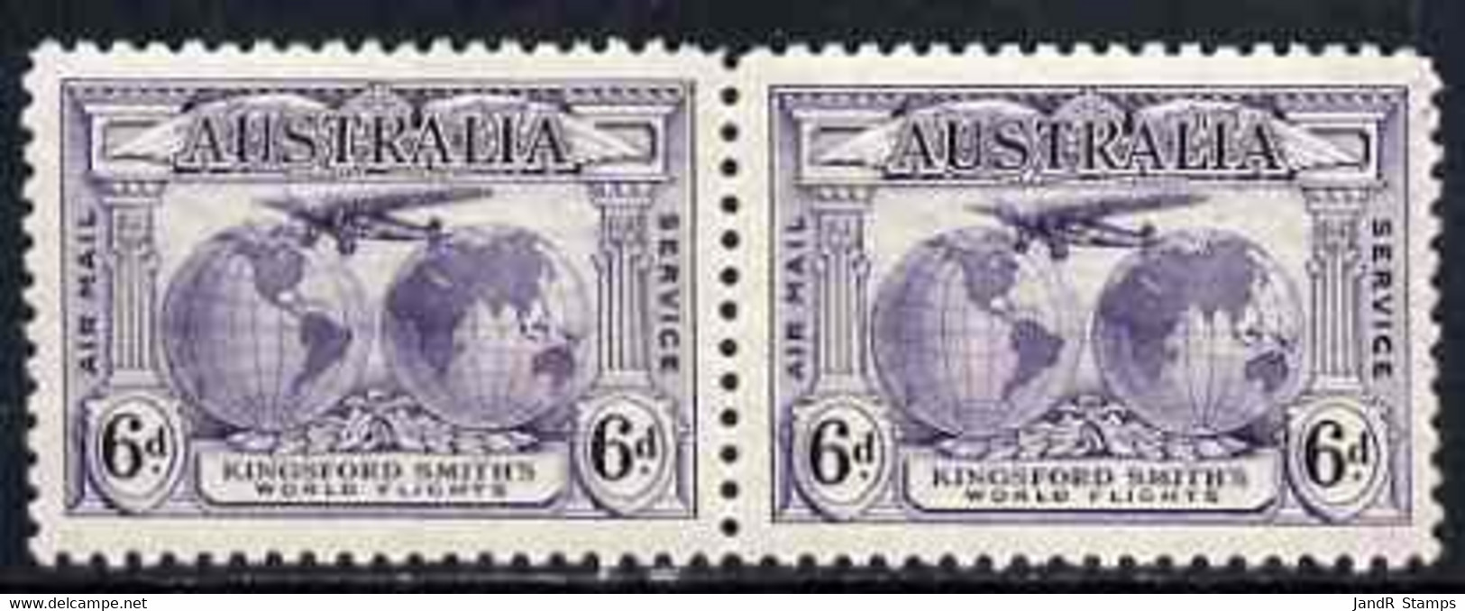 Australia 1931 Kingsford Smith 6d Horiz Pair One Stamp With Major Retouch (var Is U/m) SG123/a - Neufs