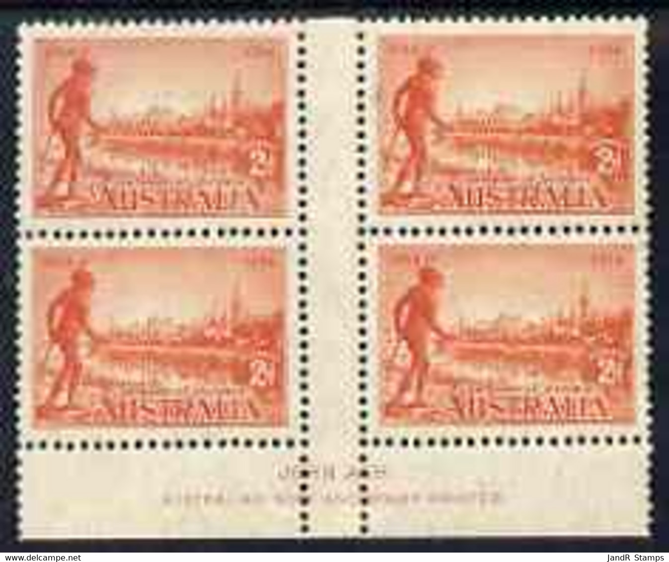 Australia 1934 Centenary Of Victoria 2d Perf 11.5 John Ash Imprint Gutter Block Of 4, Fine Mounted Mint SG 147a - Nuovi