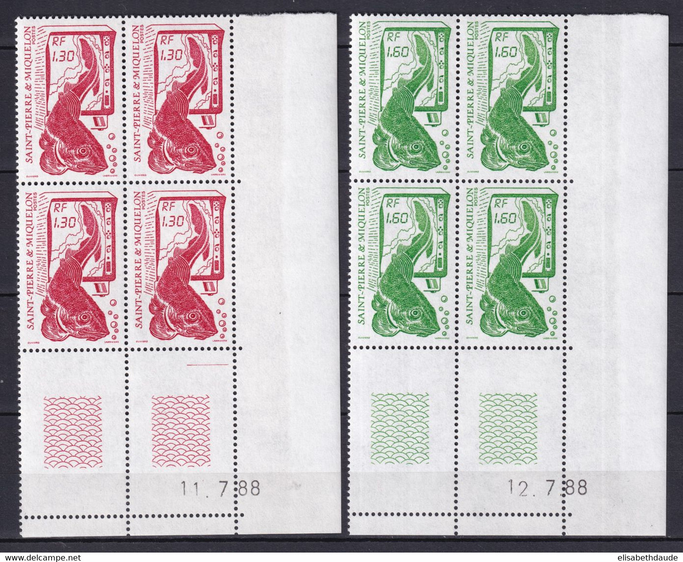 SPM - 1988 - LIVRAISON GRATUITE A PARTIR DE 5 EUR. D'ACHAT - YVERT 490/491 COIN DATE BLOC DE 4 ** MNH - Unused Stamps