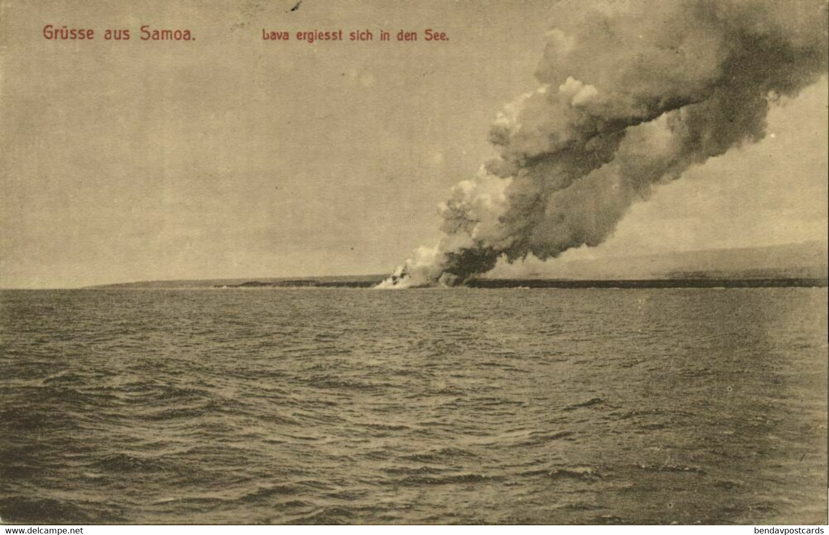 Samoa, Volcano Lava Pours Into The Lake (1910s) Postcard - Samoa