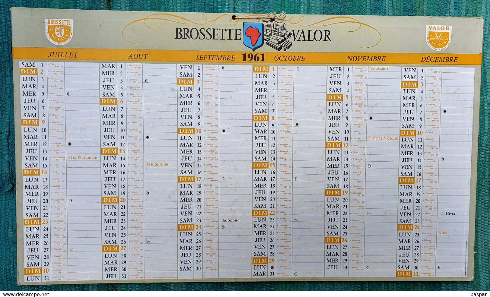 Grand Calendrier De Bureau 1961 BROSSETTE-VALOR Afrique - Métaux Aciers - Big : 1961-70