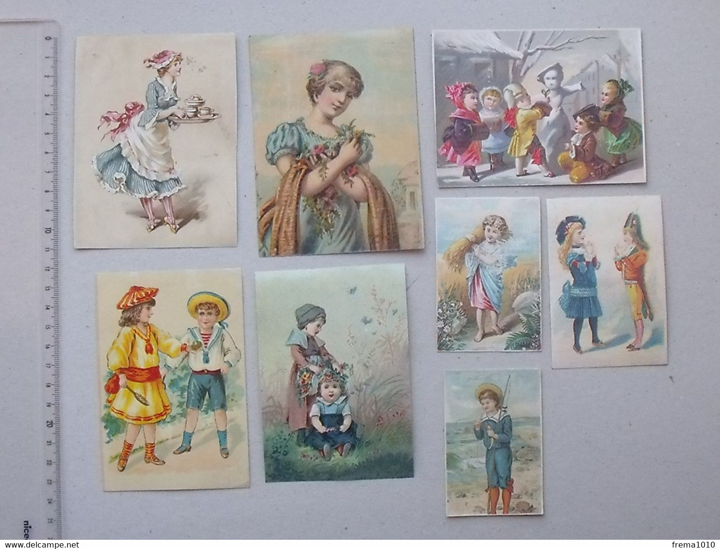 CHROMO Tous Format: ENFANT Lot 8 Différents Même Thème - Demoiselle Marin Raquette Servante Bonhomme Neige Bicorne Pêche - Andere & Zonder Classificatie