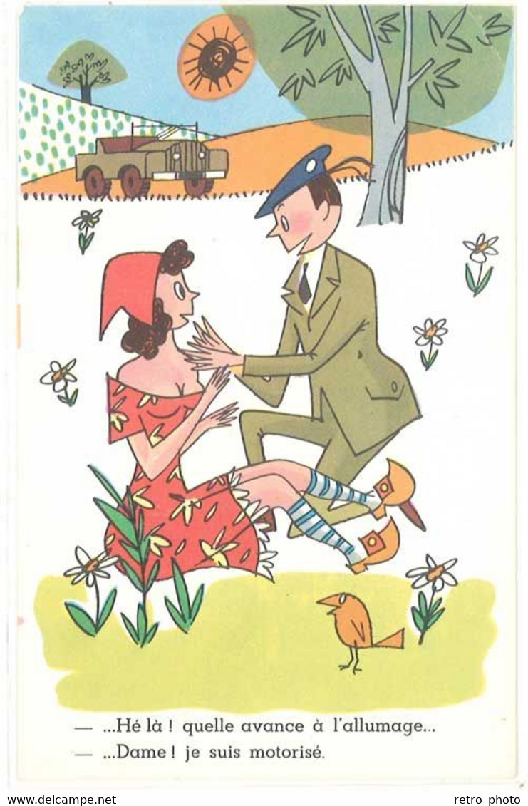 Cpsm Humour Militaire , Soldat & Jeune Femme Dans L'herbe, Jeep   ( S.4719 ) - Contemporain (à Partir De 1950)