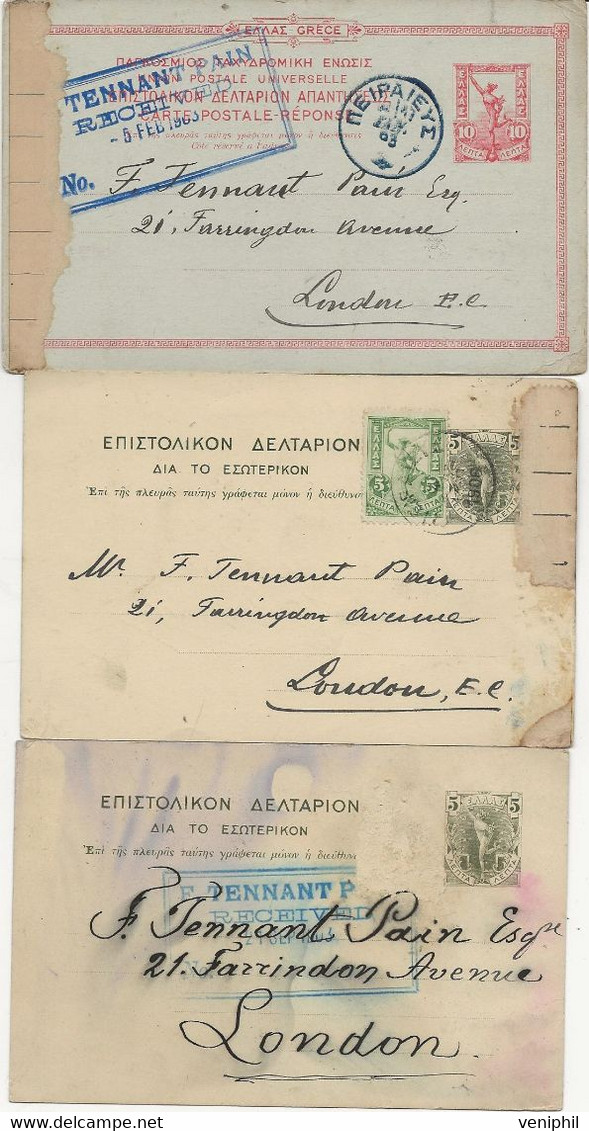 GRECE - LOT DE 3 ENTIERS POSTAUX -ANNEE 1903-1906 - Postwaardestukken