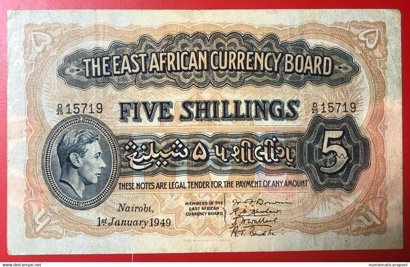 The East African Currency Board 5 Shilling 1949 Pick#28b Bb Vf Lotto 1920 - Andere & Zonder Classificatie