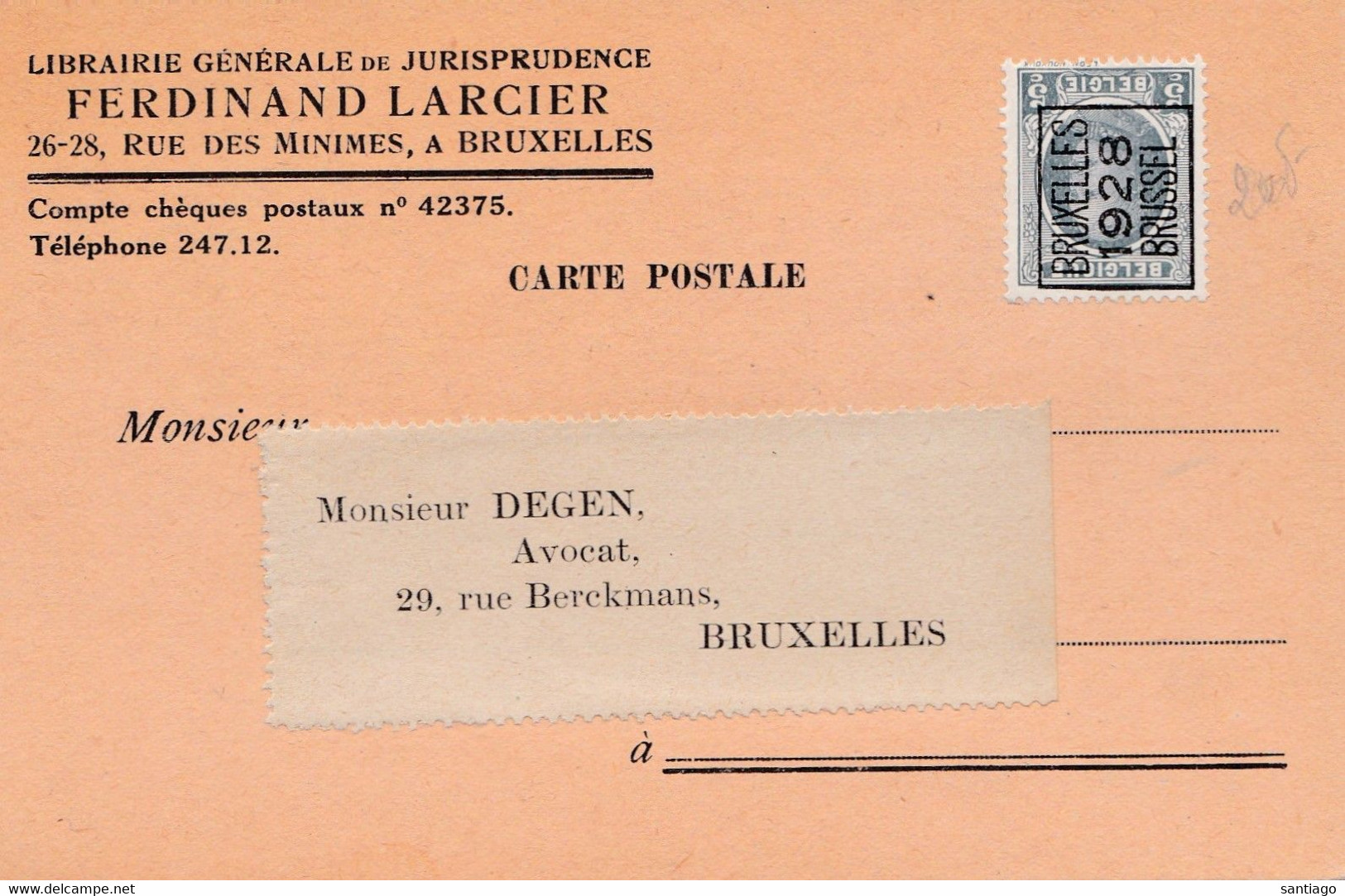 Gelopen Kaart Uit Brussel Met Preo  ( Typo ) 172B  Uit 1928 - Altri & Non Classificati