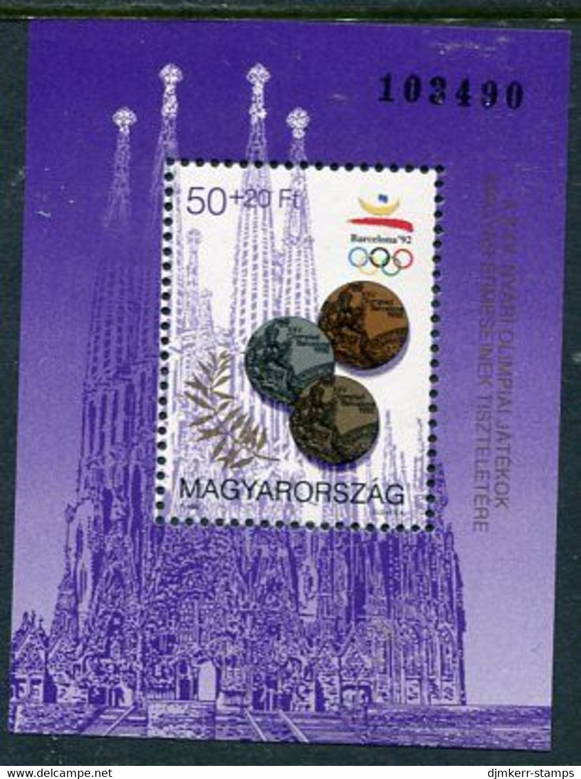 HUNGARY 1992 Olympic Medalwinner Block MNH / **.  Michel Block 222 - Hojas Bloque