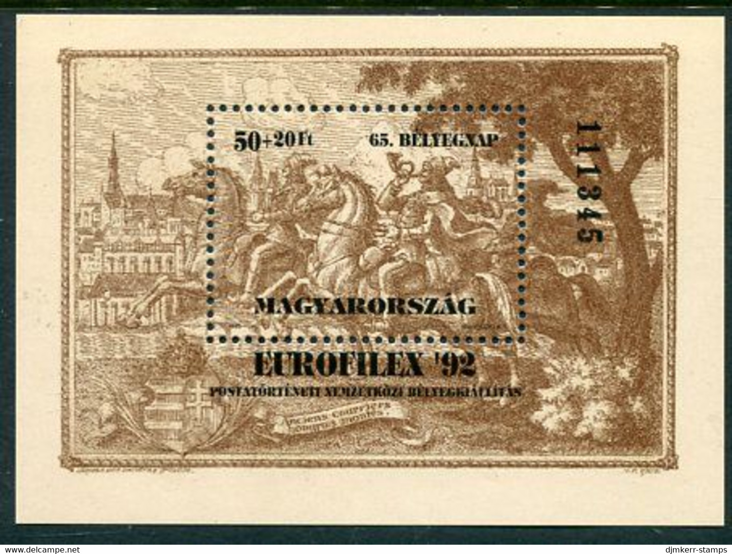 HUNGARY 1992 EUROFILEX Stamp Exhibition Block MNH / **.  Michel Block 221 - Neufs