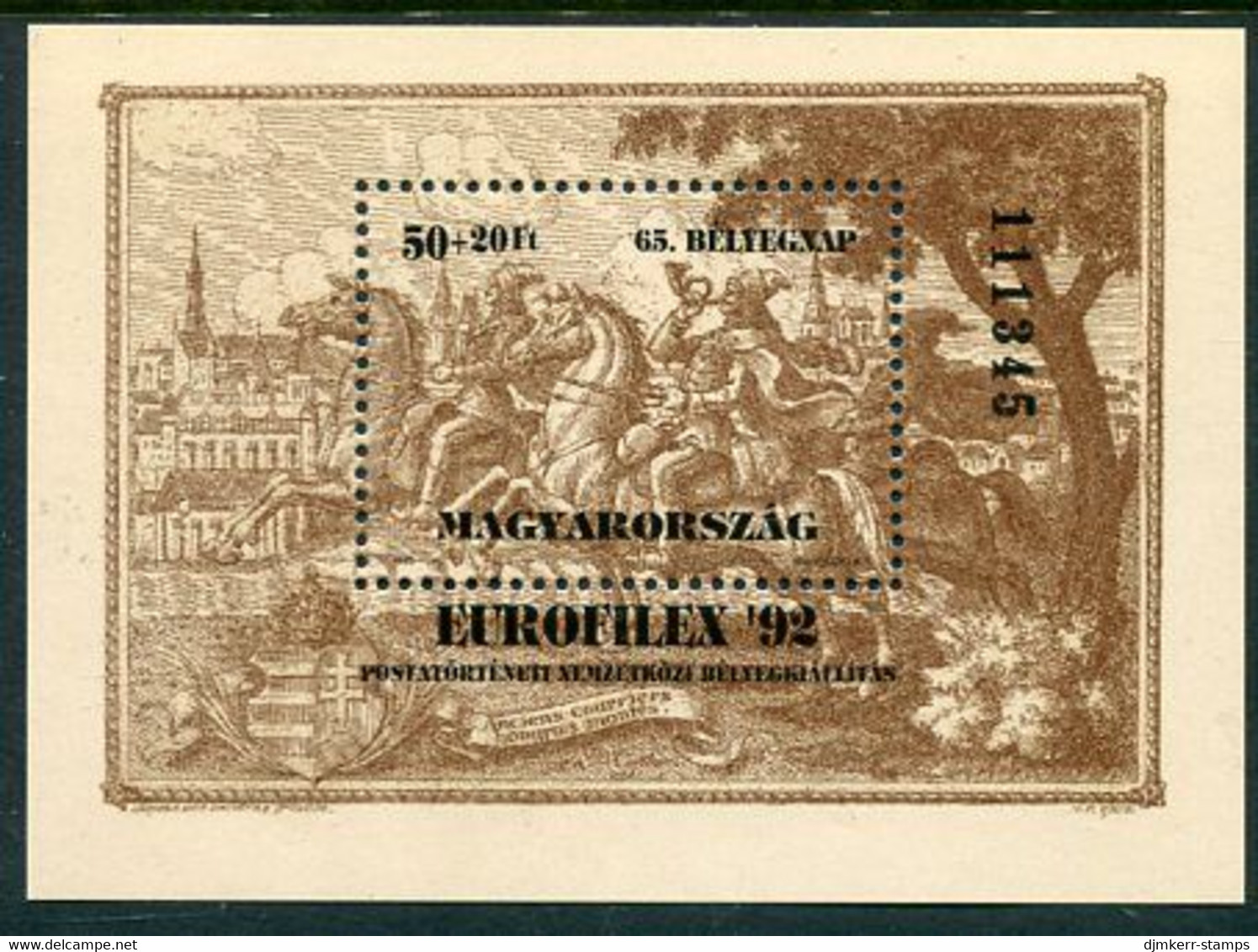 HUNGARY 1992 EUROFILEX Stamp Exhibition Block MNH / **.  Michel Block 221 - Hojas Bloque