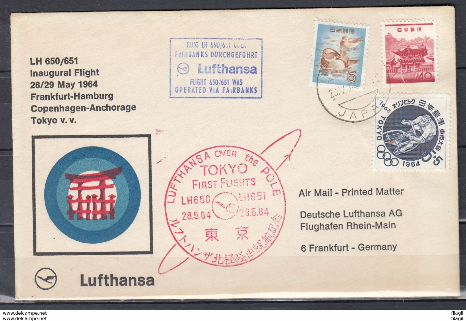 Brief Van Tokyo Japan Naar Frankfurt (Duitsland) Lufthansa Over The Pole Tokyo First Flight - Covers & Documents