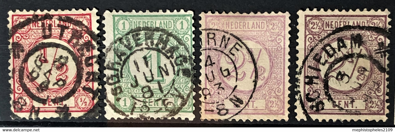 NETHERLANDS 1876/94 - Canceled - Sc# 34, 35, 37, 37b - Used Stamps