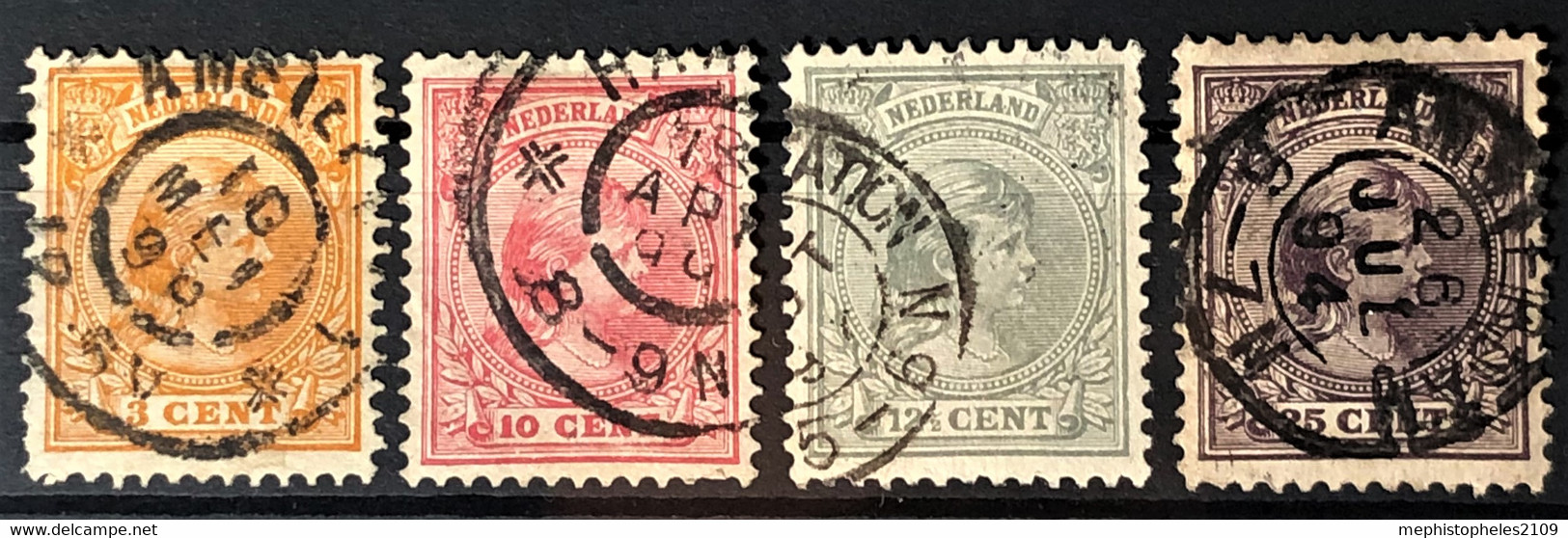 NETHERLANDS 1891/94 - Canceled - Sc# 40, 43, 44, 48 - Used Stamps