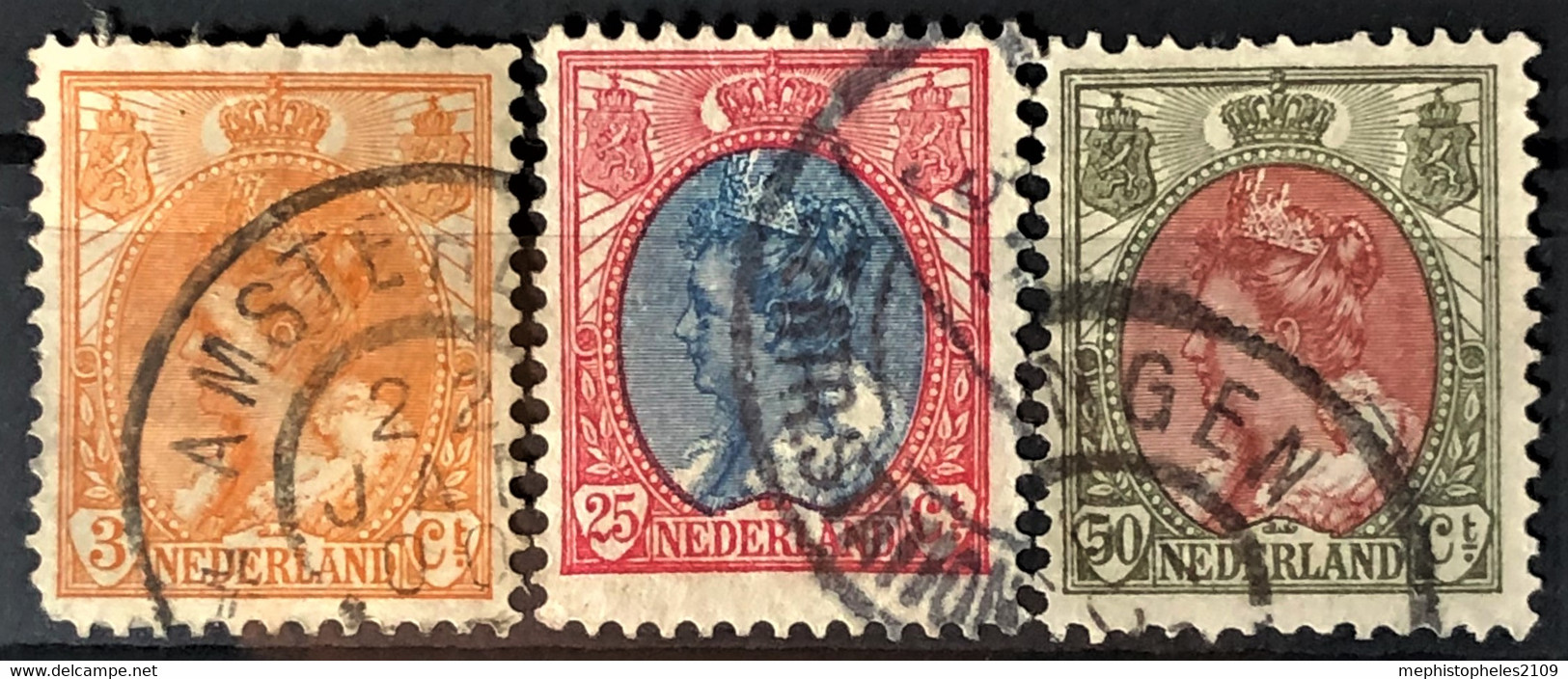 NETHERLANDS 1898-1924 - Canceled - Sc# 61, 77, 80 - Used Stamps