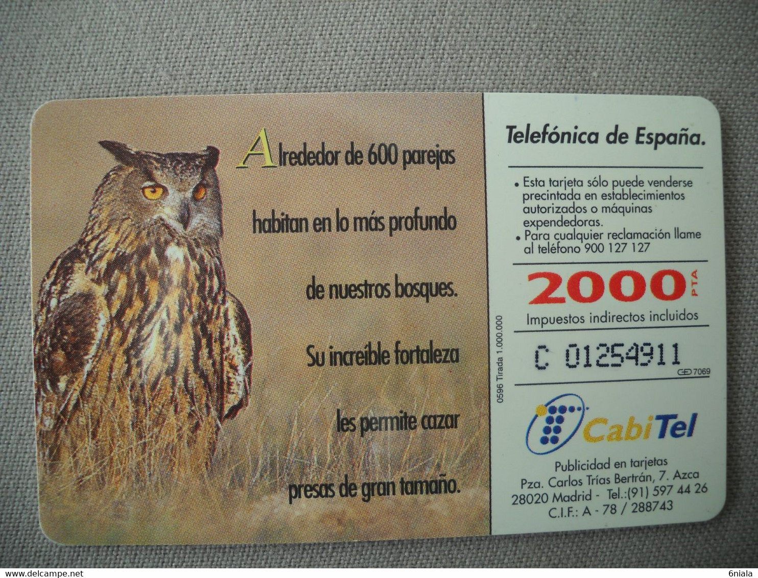 7056 Télécarte Collection OISEAU HIBOU ROYAL  Espagne  ( Recto Verso)  Carte Téléphonique - Owls