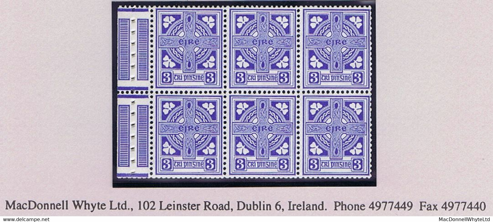 Ireland 1954-66 Watermark E 3d Booklet Pane Of 6 With Selvedge Mint Unmounted - Neufs