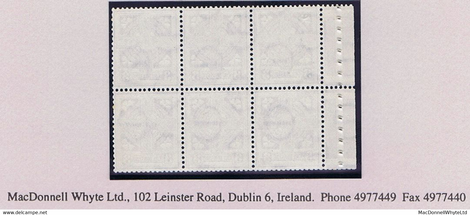 Ireland 1954-66 Watermark E 3d Booklet Pane Of 6 With Selvedge Mint Unmounted - Nuevos