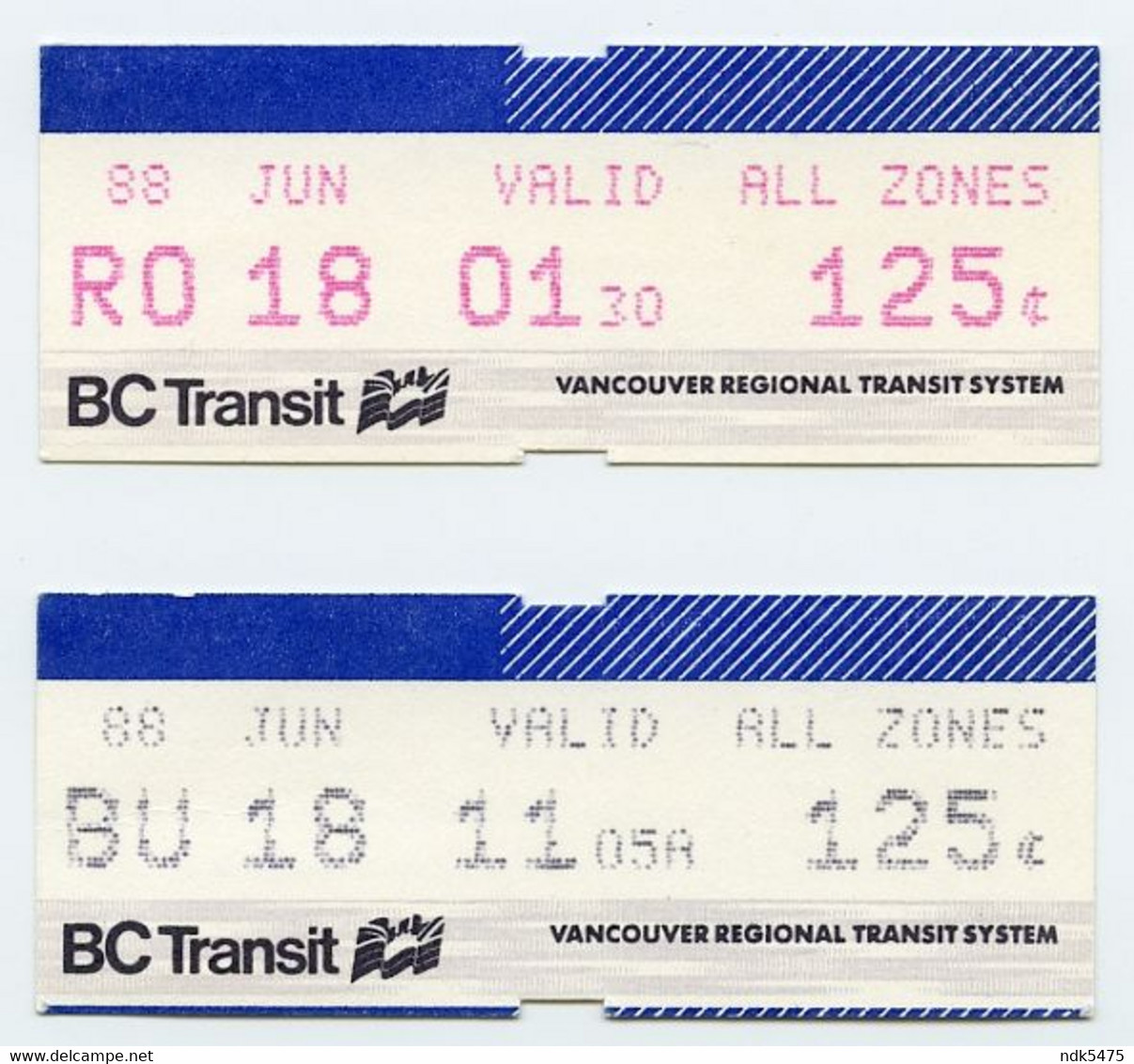 2 X Vancouver BC Transit Tickets 1988 - Wereld