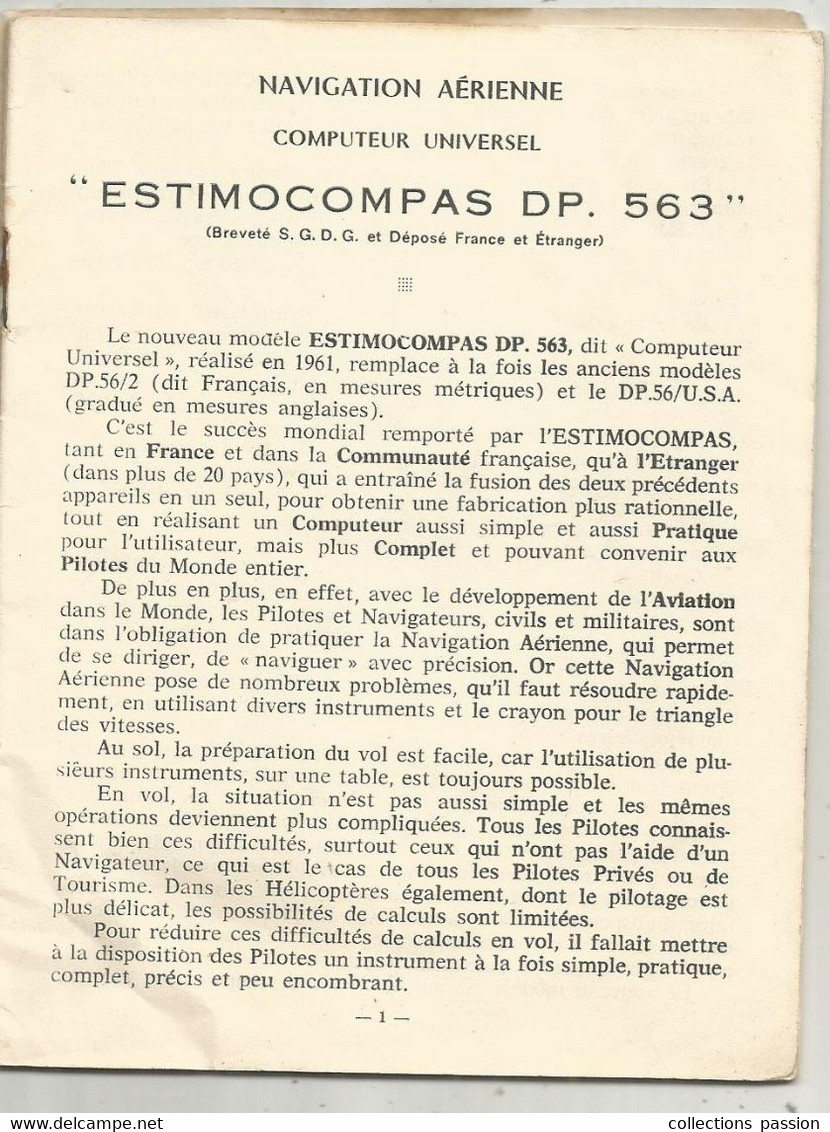 COMPUTER ESTIMACOMPAS DP. 563, Dans Sa Housse D'origine + Mode D'emploi , Aviation, Frais Fr 13.60 E En RAR 2 - GPS/Avionics