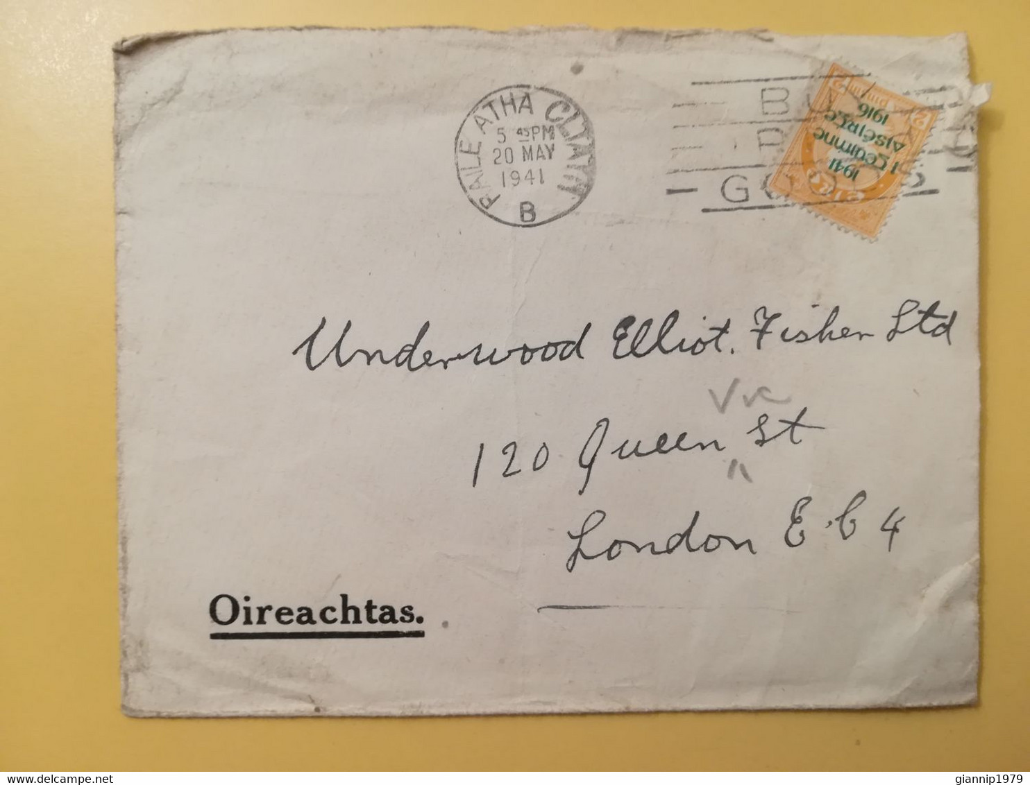 1941 BUSTA IRLANDA EIRE IRLAND BOLLO STEMMA ARALDICO COAT OF ARMS MAPPA MAPS OVERPRINT OBLITERE' - Lettres & Documents