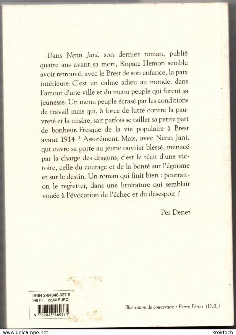 Roparz Hemon - Nenn Jani - Roman à Brest Au Début Du Siècle - Coop Breizh 1998 - 270 Pages - Bretagne