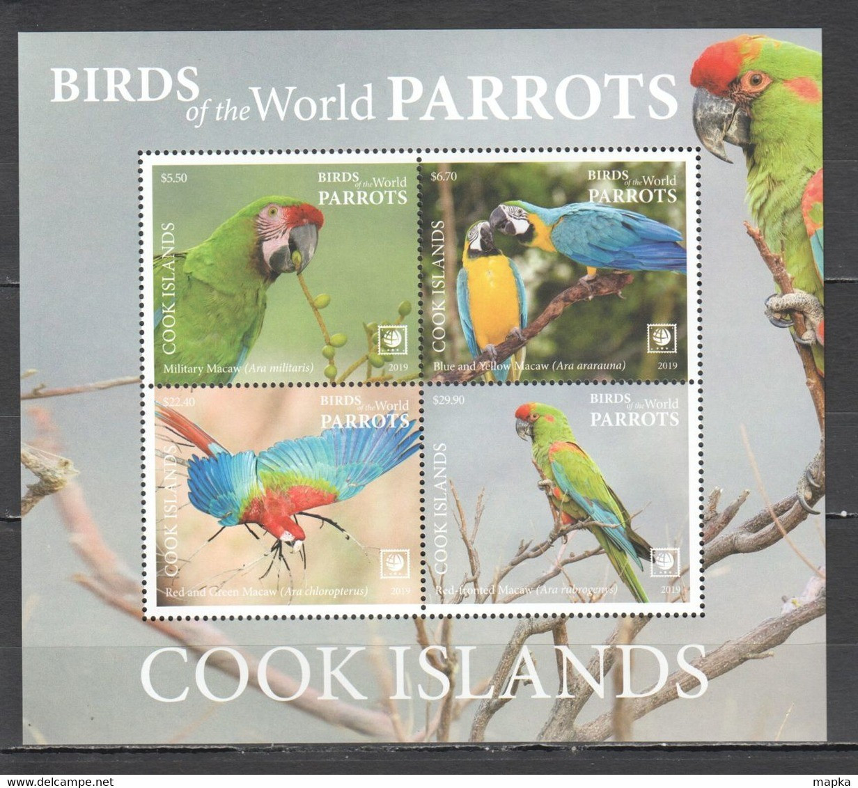 NW0411 2019 !!! SALE COOK ISLANDS FAUNA BIRDS PARROTS MICHEL 95 EURO BL276 MNH - Pappagalli & Tropicali