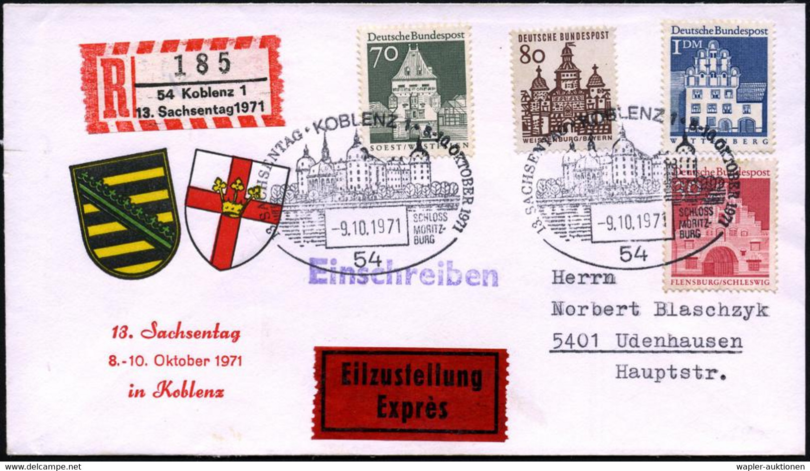 54 KOBLENZ 1/ 13.SACHSENTAG/ SCHLOSS/ MORITZ-/ BURG 1971 (9.10.) SSt = Moritzburg = Jagdschloß Der Wettiner, Jetzt Baroc - Châteaux