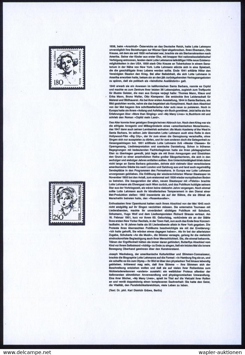 B.R.D. 1989 (Juli) 250 Pf. "Königin Luise V. Preußen" Mit Amtl. Handstempel  "M U S T E R" , Postfr. + Faksimil. Ankündi - Napoléon