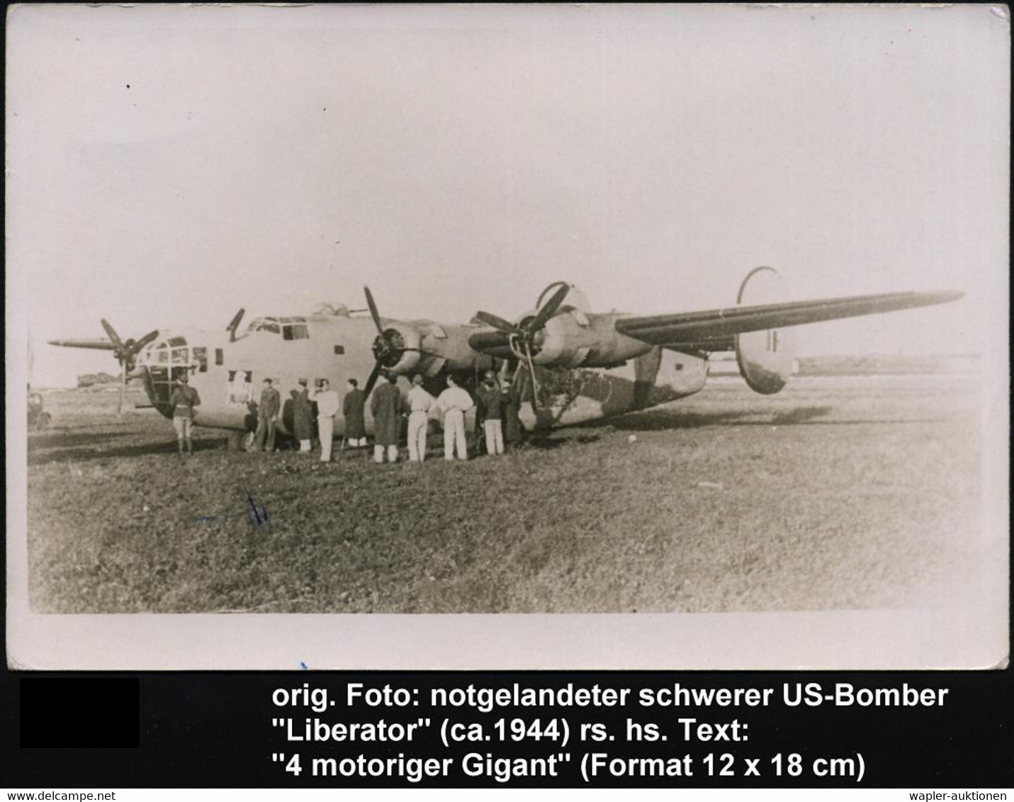 U.S.A. /  SCHWEIZ 1944 (ca.) Orig. S/w.-Foto: Notgelandeter US-Bomber "Liberator" In Der Schweiz (Format 18 X 12 Cm) Rs. - Avions