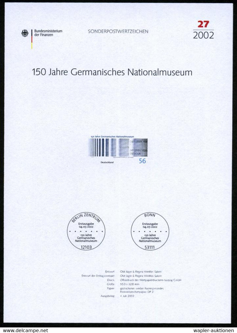 B.R.D. 2002 (Juli) 56 C. "150 Jahre Germanisches Nationalmuseum" Mit Amtl. Handstempel  "M U S T E R" , Postfr. = "Straß - Musei