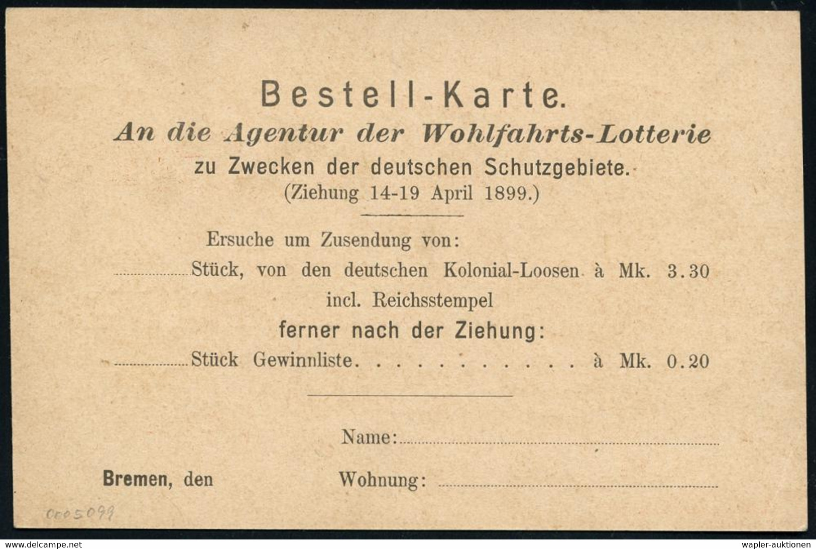 Bremen 1899 "Privat-Beförderung" Orts-P. 3 Pf. Orange: Bremer Roland + Zudruck: Agentur Der Wohlfahrts-Lotterie Zu Zweck - Musique