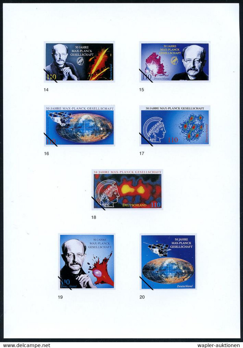 B.R.D. 1997 (Dez.) 110 Pf. "50 Jahre Max-Planck-Gesellschaft", 26 Verschied. Color-Entwürfe Der Bundesdruckerei Auf 5 En - Prix Nobel