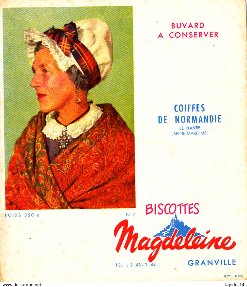 BU 2253 /   BUVARD-   BISCOTTES  MAGDELEINE   COIFFES DE NORMANDIE  LE HAVRE    (16,00 Cm X 14,00 Cm ) - Biscottes