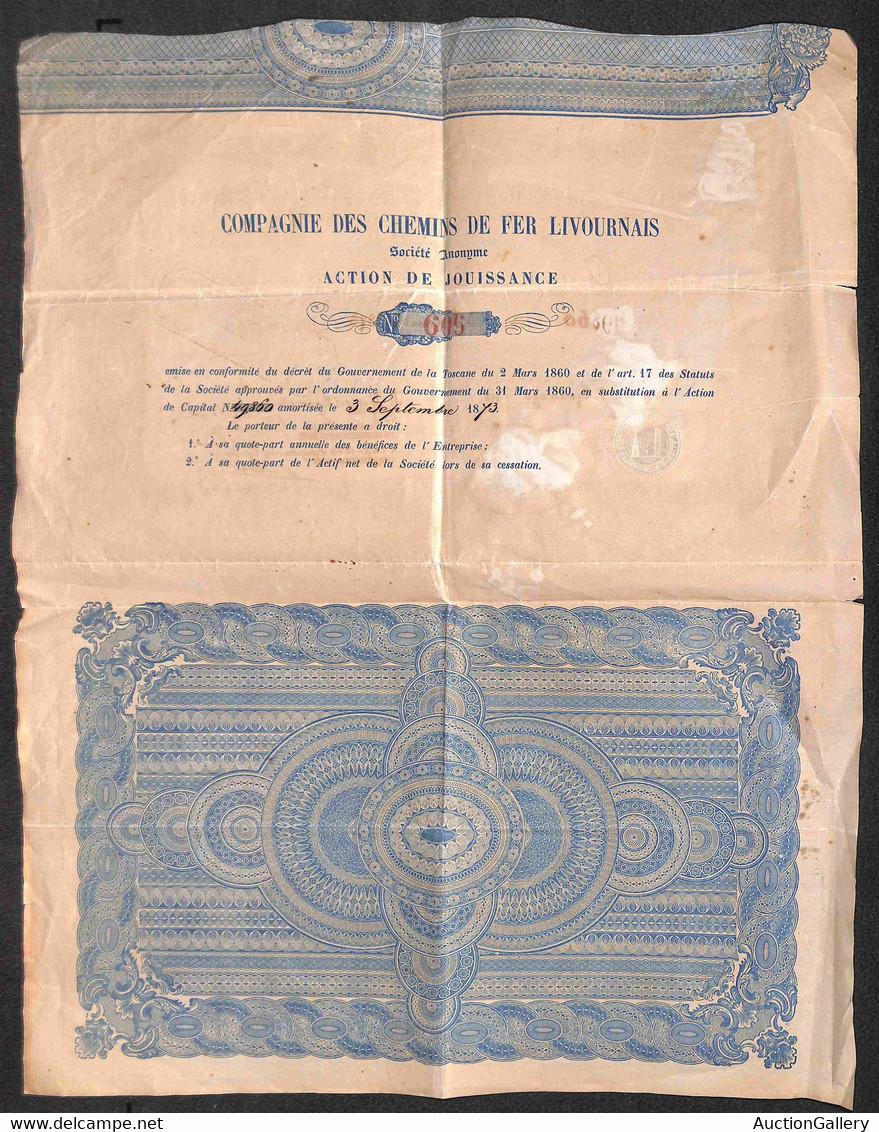 ITALIA - DOCUMENTI - 1873 - Società Anonima Delle Strade Ferrate Livornesi - Intera Cartella Al Portatore N. 606 Dell'az - Altri & Non Classificati