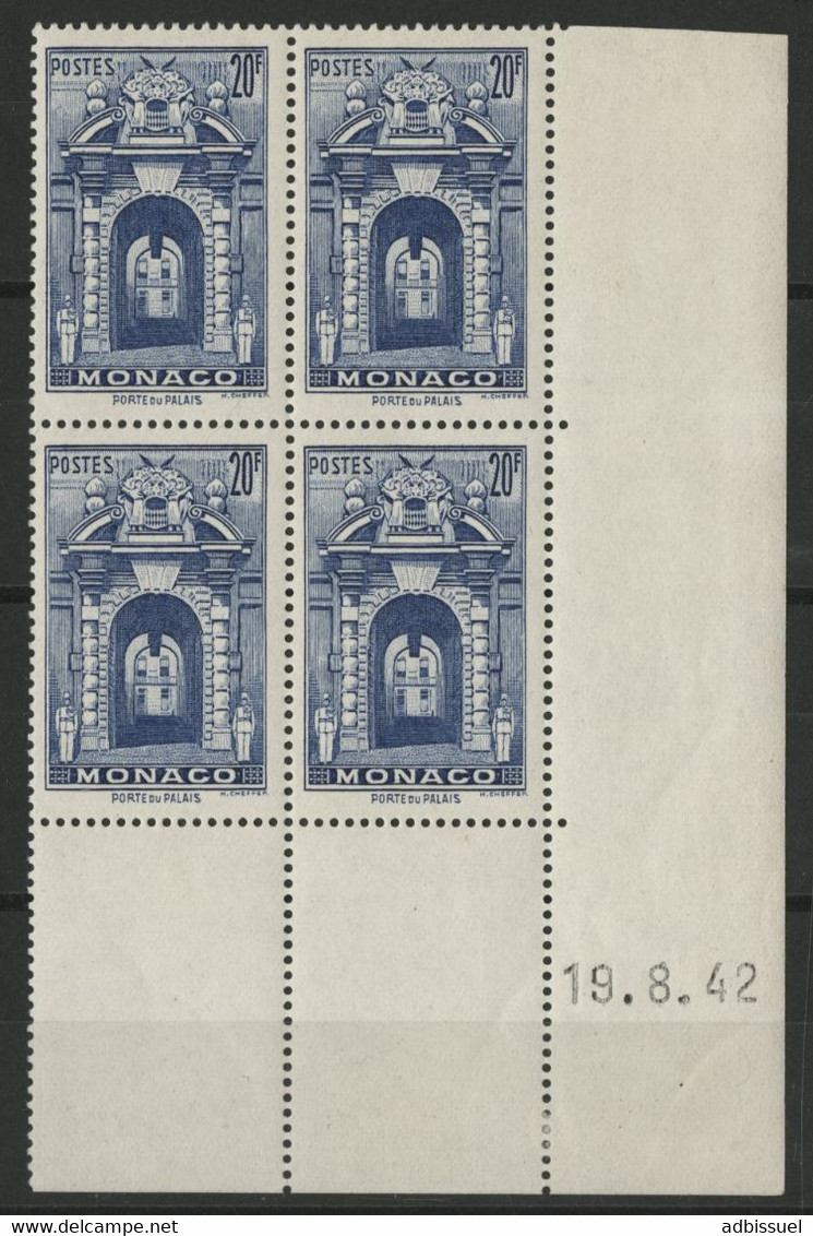 MONACO N° 183 Bloc De 4 Avec Coin Daté Du 19/08/42 Neufs Sans Charnière ** (MNH) - Nuevos