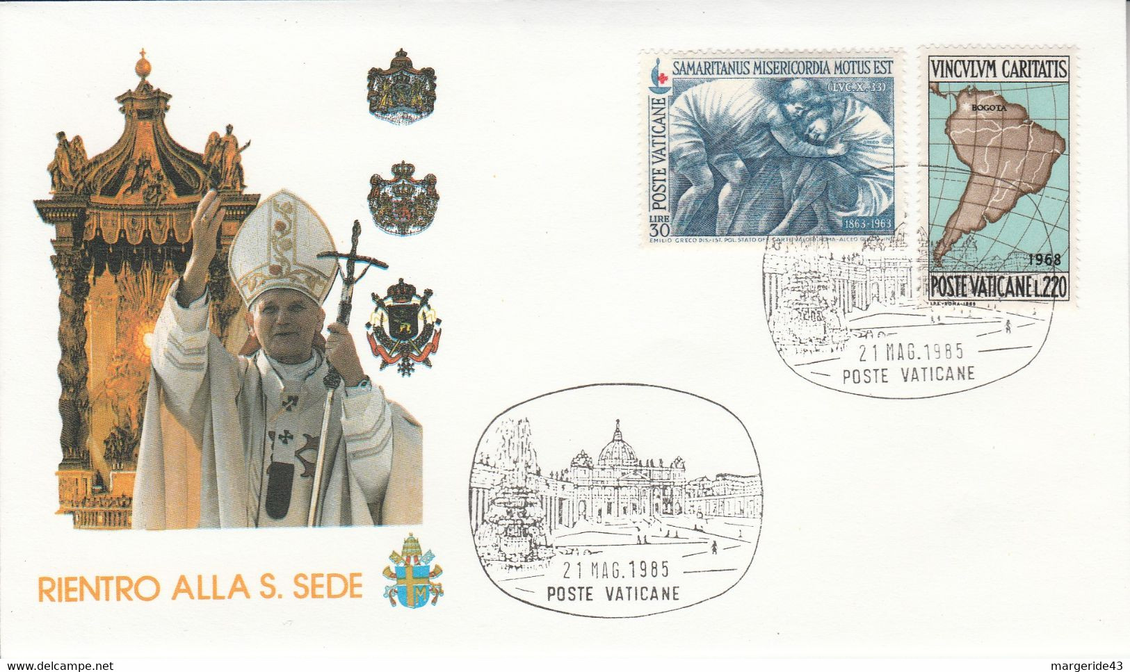 VATICAN 1985 RETOUR PAPE JEAN PAUL II - Maschinenstempel (EMA)