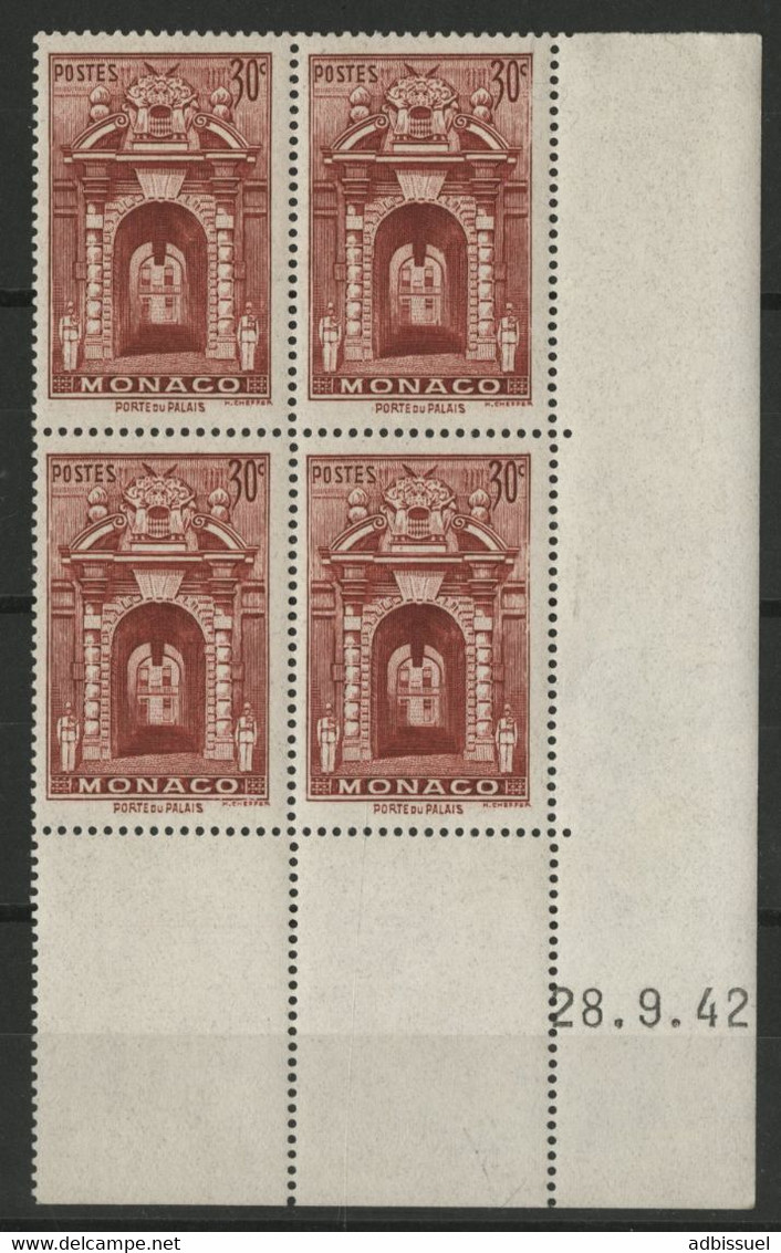 MONACO N° 171A Bloc De 4 Avec Coin Daté Du 28/9/42 Neufs Sans Charnière ** (MNH) - Unused Stamps