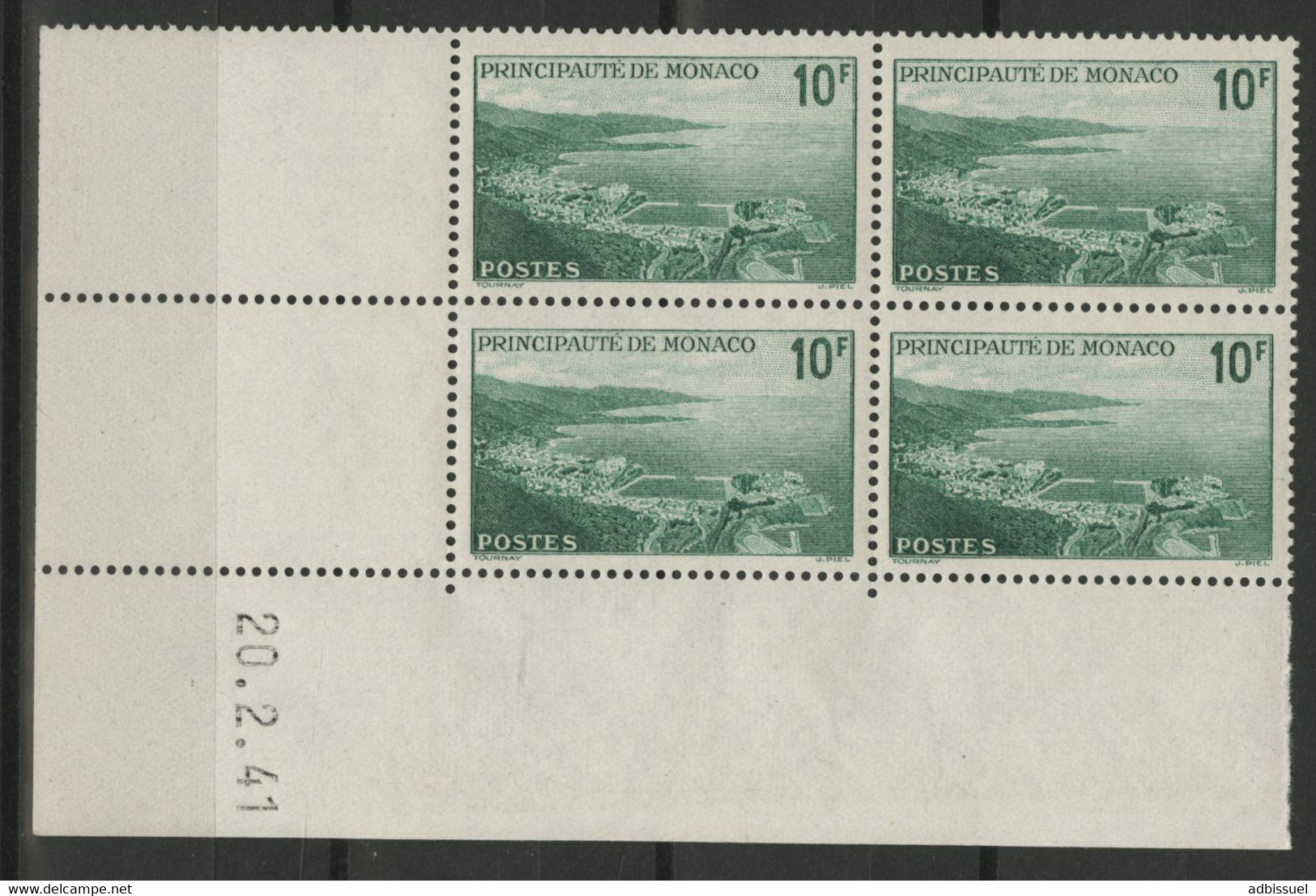 MONACO N° 182 Bloc De 4 Avec Coin Daté Du 20/2/41 Neufs Sans Charnière ** (MNH) - Unused Stamps