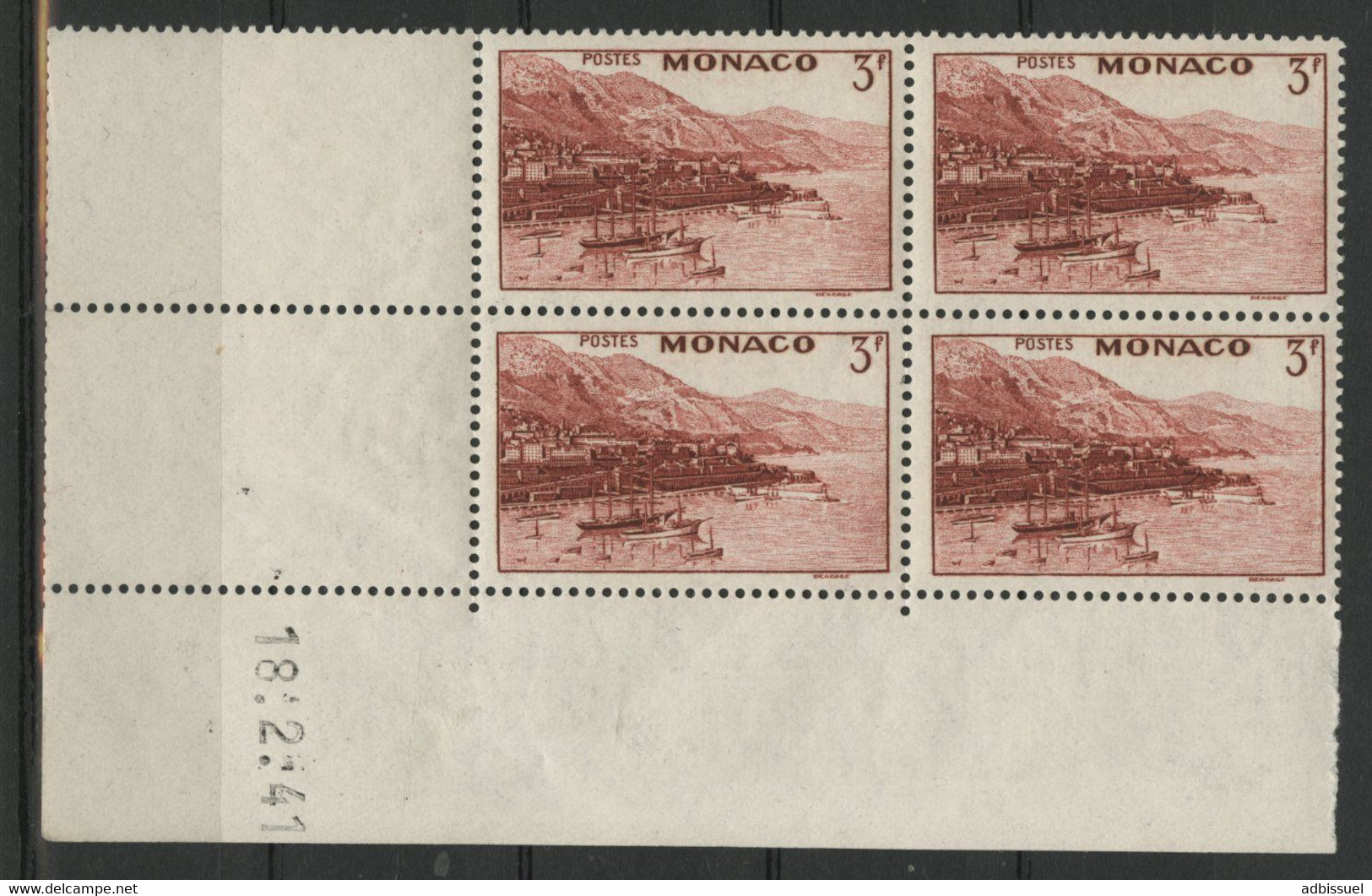 MONACO N° 180 Bloc De 4 Avec Coin Daté Du 18/2/41 Neufs Sans Charnière ** (MNH) - Unused Stamps