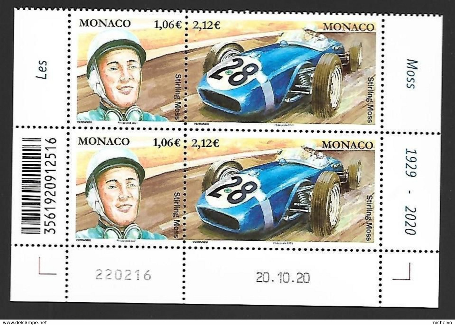 Monaco 2021 - Yv N° 3272 & 3273 ** - Stirling Moss - Ongebruikt