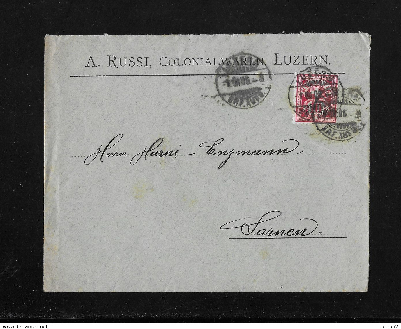 HEIMAT LUZERN →  1905 Briefumschlag A.Russi, Colonialwaren Luzern An Enzmann SARNEN - Covers & Documents