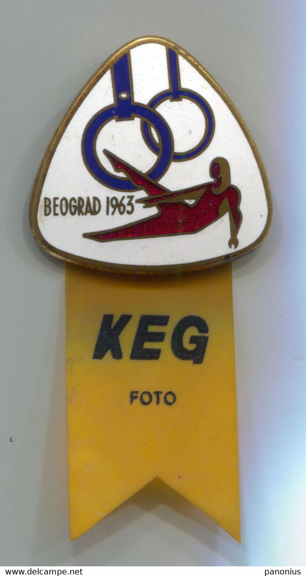 OLD GYMNASTICS YUGOSLAVIA BEOGRAD EUROPEAN CHAMPIONSHIP 1963 KEG ENAMEL PIN!! - Gymnastique