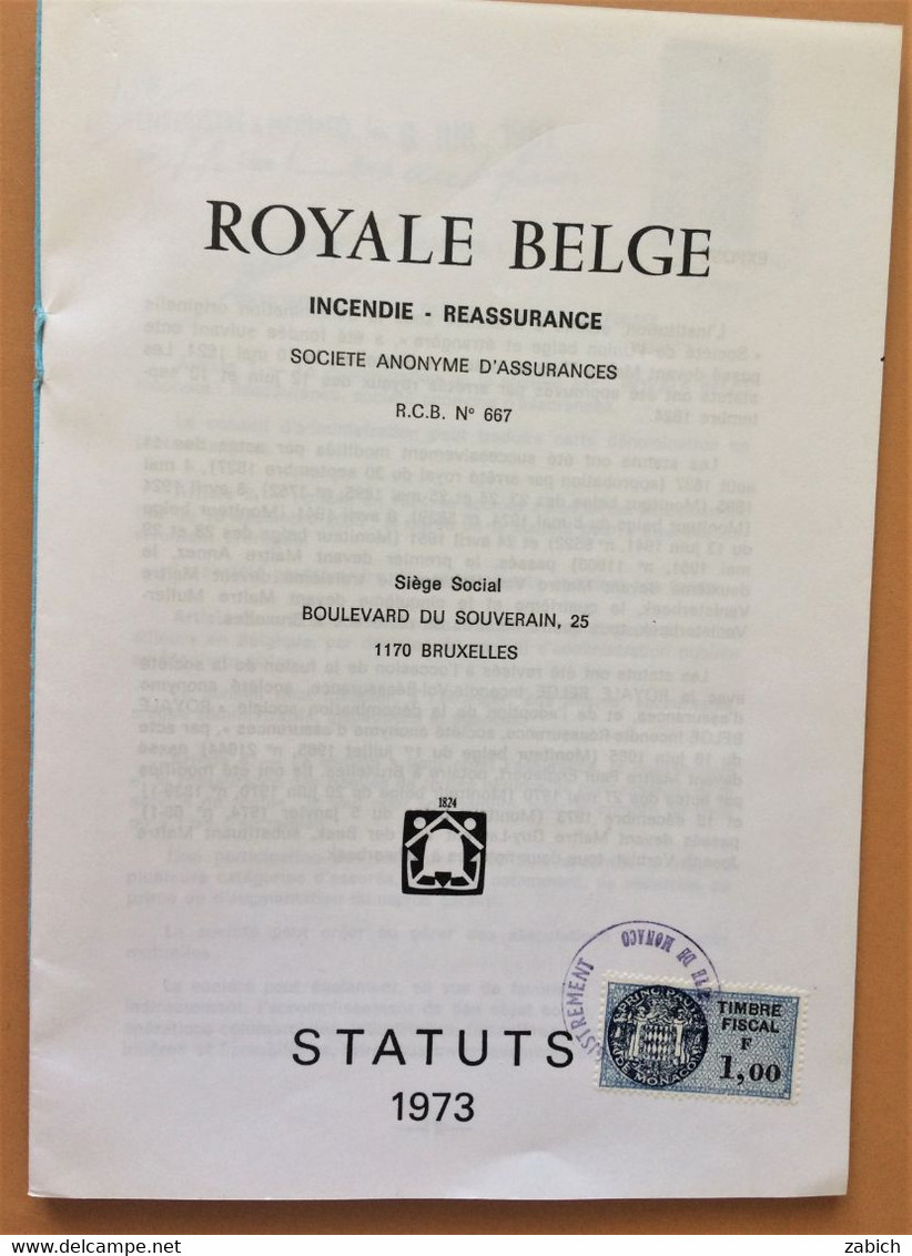 FISCAUX DE MONACO SERIE UNIFIEE  N°65 1F BLEU Sur Statuts Société Belge Du 9 Juillet 1981  ( 4 Exmplaires) - Revenue