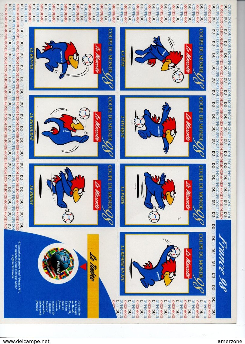 FEUILLE SPECIALE POUR LA COUPE DU MONDE DE FOOT 1998 AVEC  7 FEUILLETS DE LA MASCOTTE PLUS UN TIMBRE NEUF - Unused Stamps