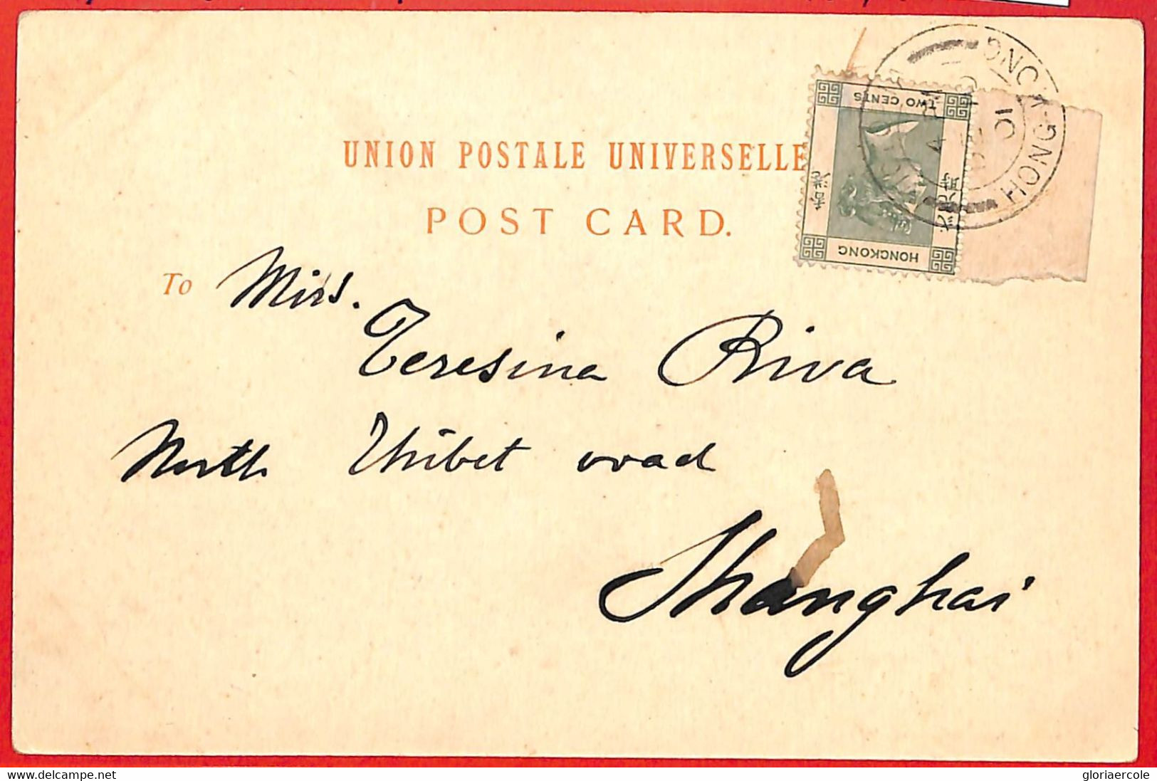 Aa2334 - HONG KONG -  POSTAL HISTORY -  QV 2 Cents Sheet Border On POSTCARD 1901 - Lettres & Documents