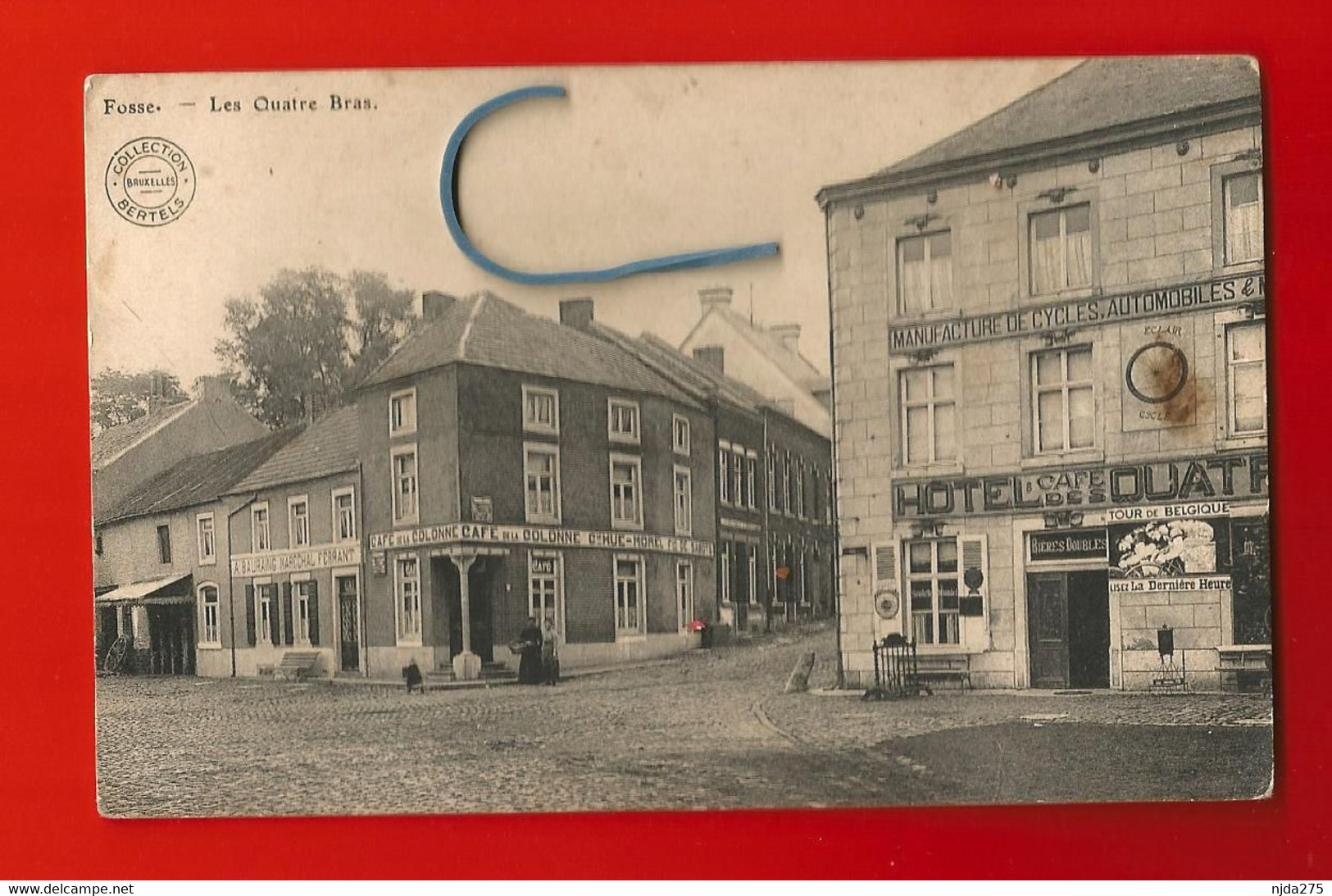 Fosses La Ville :CP 4 Bras, Vue Du Café De La "COLONNE"  Et De L'Hôtel , Café Des" 4 Bras ",édition BERTELS (1913) - Fosses-la-Ville