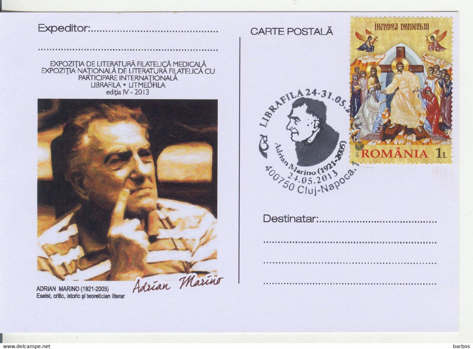 Romania  , Roumanie  , 2013 , LIBRAFILA  LITMEDFILA , Medicine , Adrian Marino , Special Cancell. - Storia Postale