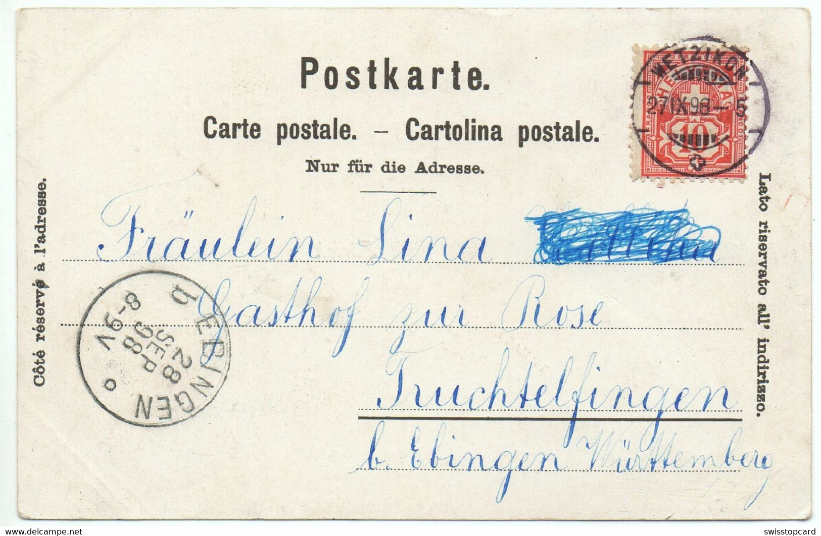 Jugenstil-Litho ZÜRICH Gel. 1898 V. Wetzikon N. Ebingen - Wetzikon