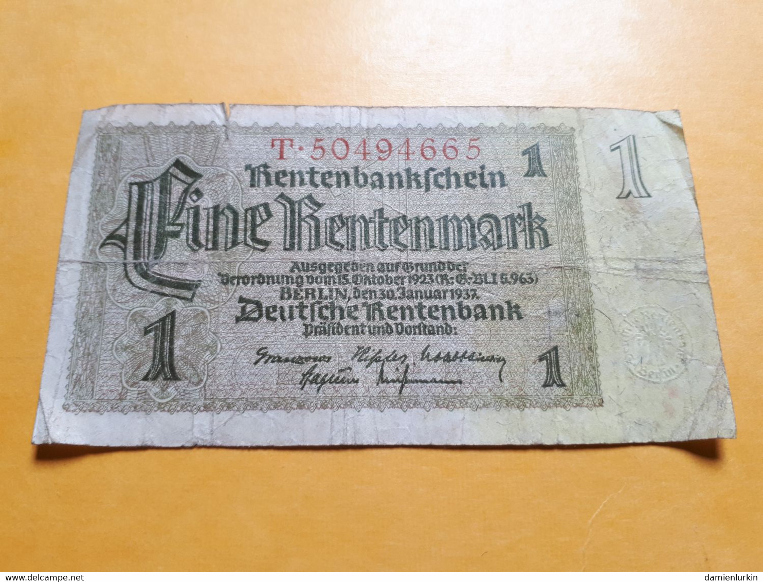 ALLEMAGNE 1 RENTENMARK 1923-1937 - 1 Rentenmark