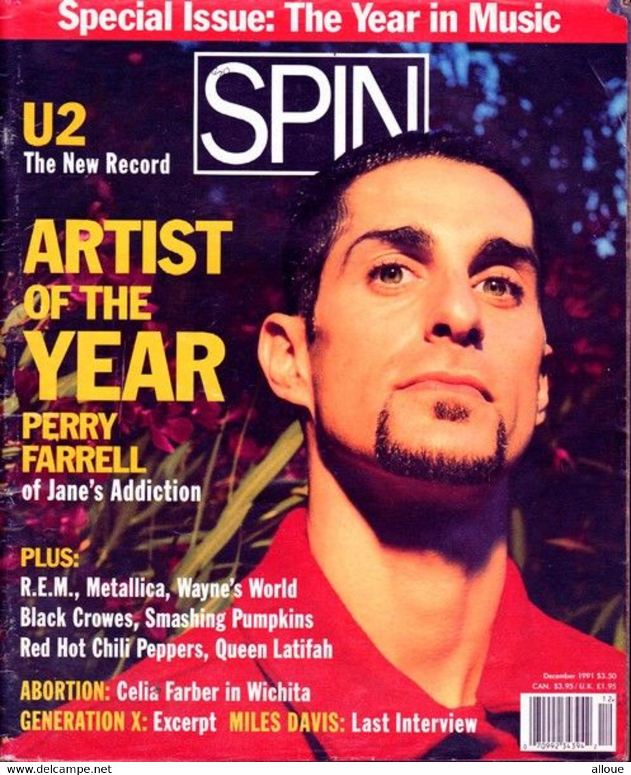 SPIN 12/1991 - U2 - PERRY FARRELL- REM-METTALLICA-WAYNE'S WORLD-BLACK CROWES-SMASHING PUMKINS ETC. - Cultura